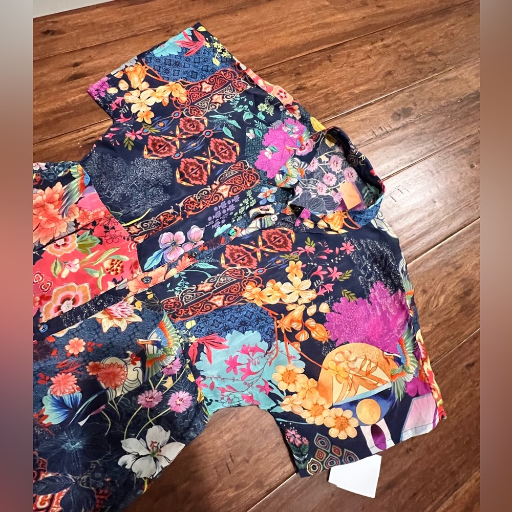 Johnny Was Maxi Floral Dress Button Front Blue Asian Print Small NWOT $328- - Picture 6 of 15